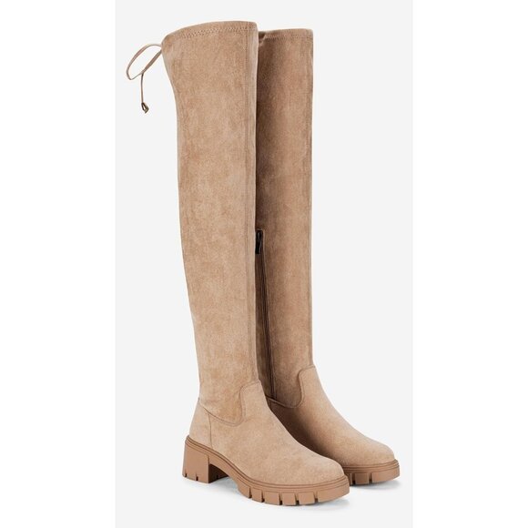 Women's Platform Boots-990-sand Over The Knee Thigh High Round Toe Long Boot - Picture 4 of 8